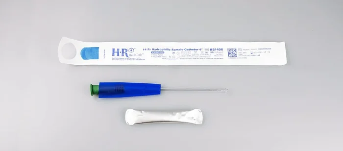 TruCath Hydrophilic Catheter with water bag and touch free sleeve, 14FR, 6″