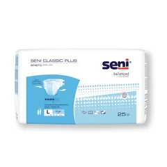 TZMO Seni Classic Plus Unisex Adult Incontinence Brief, Large, Disposable, Moderate Absorbency, 25 EA/PK
