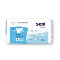 TZMO Seni Classic Plus Unisex Adult Incontinence Brief, Medium, Disposable, Moderate Absorbency, 25 EA/PK