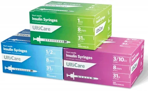 Ultimed UltiCare Insulin Syringe with Needle 0.3 mL 31 Gauge 5/16 Inch Attached Needle Without Safety – 9439