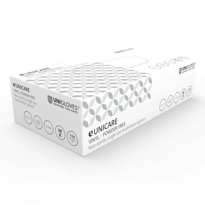 Unicare Clear Vinyl Examination Gloves (EN455) 100 Gloves per Box