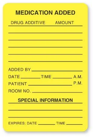 United Ad Label UAL Pre-Printed Label Anesthesia Label Medication Added Drug Additive Amount Fluorescent Yellow 3 X 2 Inch – ULHH503