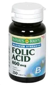 US Nutrition Nature’s Bounty Mineral Supplement Folic Acid 800 mcg Strength Tablet 250 per Bottle – 74312002843