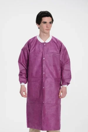 Valumax International ValuMax Extra-Safe Lab Coat Cranberry Large Long Sleeves Knee Length – 3660CYL