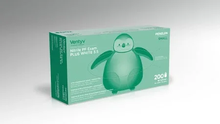 Ventyv Ventyv Plus WHITE 3.5 PENGUIN Exam Glove Small NonSterile Nitrile Standard Cuff Length Textured Fingertips White Not Chemo Approved – 10334104