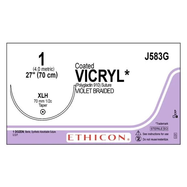 Vicryl Suture 1 27″ Polyglactin 910 Braid XLH Violet 12/Bx