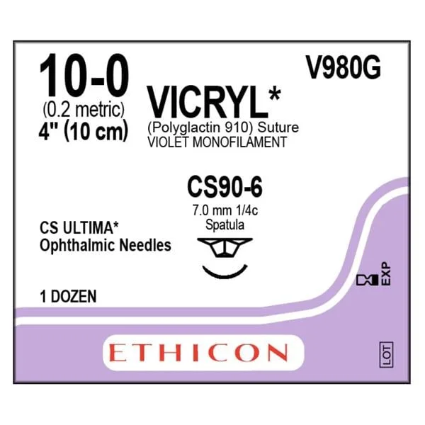 Vicryl Suture 10-0 1×4″ Polyglactin 910 Braid CS90-6 Violet 12/Bx