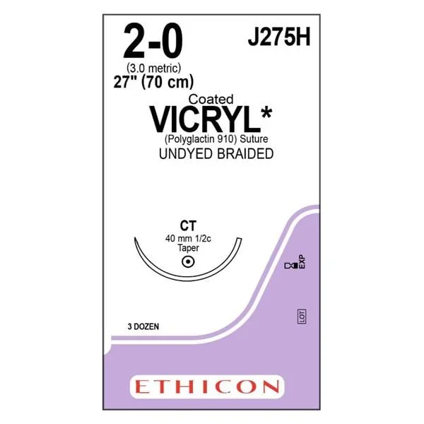 Vicryl Suture 2-0 1×27″ Polyglactin 910 Braid CT Undyed 36/Bx