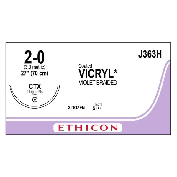 Vicryl Suture 2-0 27″ Polyglactin 910 Braid CTX Violet 36/bx