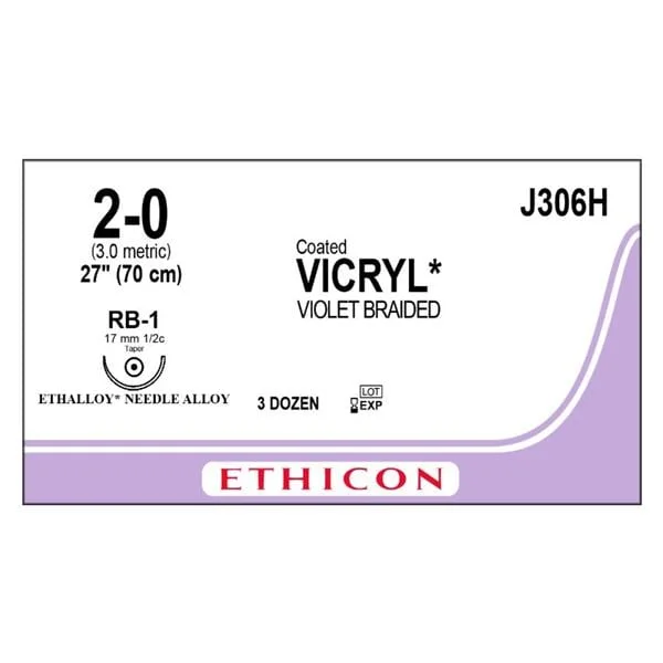 Vicryl Suture 2-0 27″ Polyglactin 910 Braid RB-1 Violet 36/Bx