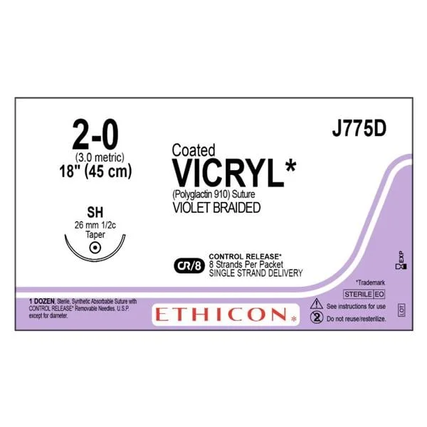 Vicryl Suture 2-0 8-18″ Polyglactin 910 Braid SH Violet 12/Bx