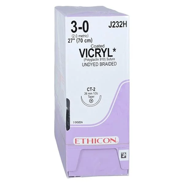 Vicryl Suture 3-0 27″ Polyglactin 910 Braid CT-2 Undyed 36/Bx