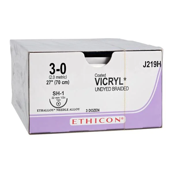 Vicryl Suture 3-0 27″ Polyglactin 910 Braid SH-1 Undyed 36/Bx