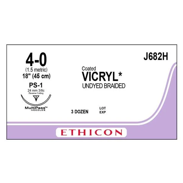 Vicryl Suture 4-0 18″ Polyglactin 910 Braid PS-1 Undyed 36/Bx