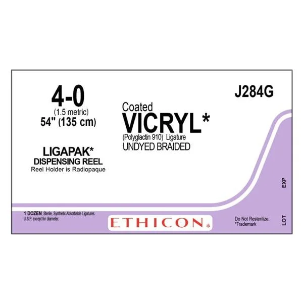 Vicryl Suture 4-0 54″ Polyglactin 910 Braid Undyed 12/Bx