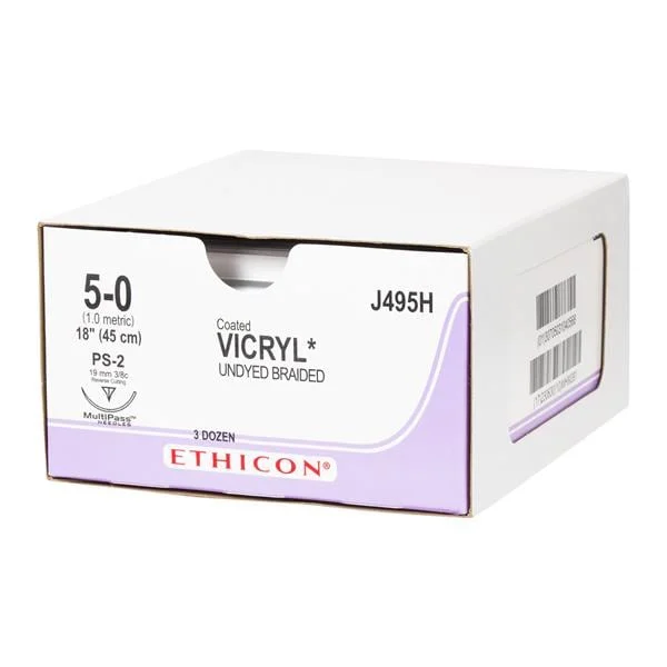 Vicryl Suture 5-0 18″ Polyglactin 910 Braid PS-2 Undyed 36/Bx