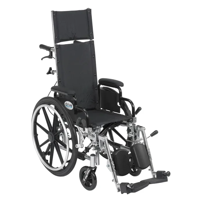 Viper Plus Light Weight Reclining Wheelchair with Elevating Leg Rests and Flip Back Detachable Arms, 12″ Seat