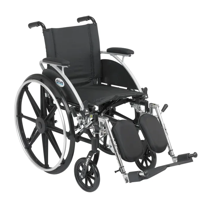 Viper Wheelchair with Flip Back Removable Arms, Desk Arms, Elevating Leg Rests, 14″ Seat