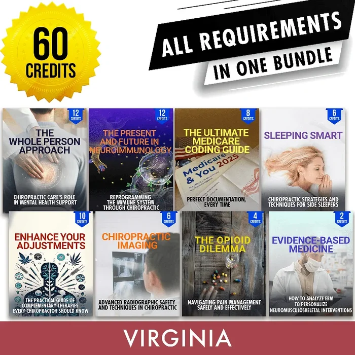Virginia Package 1: Full Recertification – All Required Chiropractic Continuing Education Hours in One Package, 60 Credits