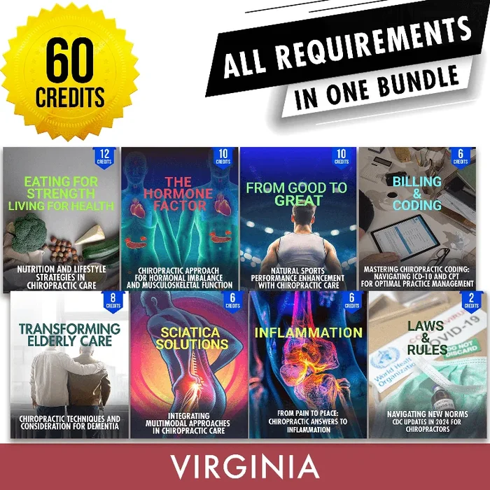 Virginia Package 2: Full Recertification – All Required Chiropractic Continuing Education Hours in One Package, 60 Credits