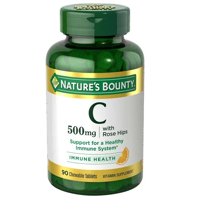 Vitamin C 500 mg with Rose Hips Chewable Tablets, Orange Flavor 90 Count