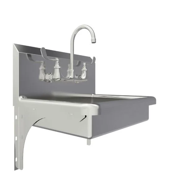 Wall Mount Stainless Steel sink ,8″ OC faucet, 4 ” handles , 2.0 GPM