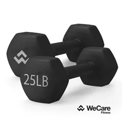 WeCare Fitness Neoprene Coated, Non-Slip Grip, Black, Pair, 25 Lbs.
