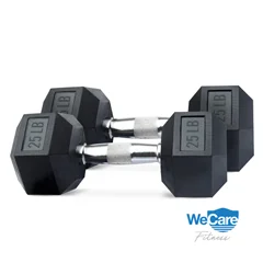 WeCare Rubber-Coated 25 lbs. Dumbbells (Set of Two) – Black