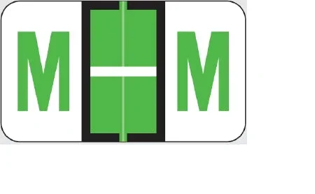 Wilmer Barkley Pre-Printed Label Chart Tab M | M Black / Light Green / White 15/16 X 1-5/8 Inch – W-5124-