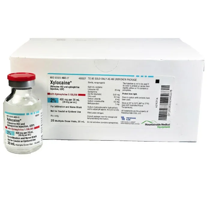 Xylocaine Lidocaine 2% with Epinephrine 1:100,000 Injection Multiple Dose Vial 20mL, 25/Pack